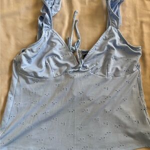 Divided Pale Blue Eyelet Tie-Front Camisole